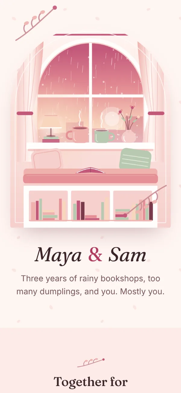Blush look: the opening screen of a page for Maya, from Sam