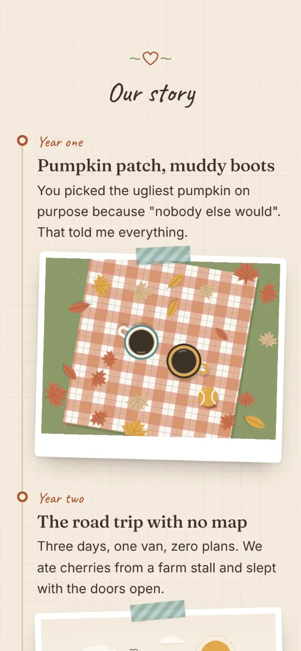 Paper example: the story section of a page for ellie, from noah